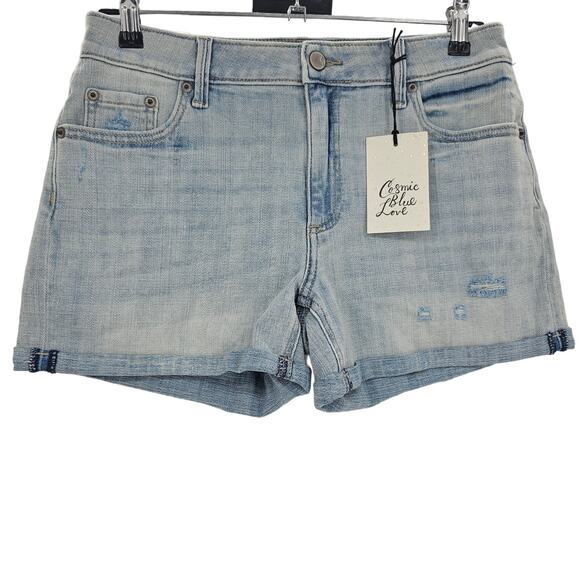Cosmic Blue Love Womans 28/6 Jodie Midrise Denim Blue Jean Shorts in Riptide NEW - Picture 1 of 8